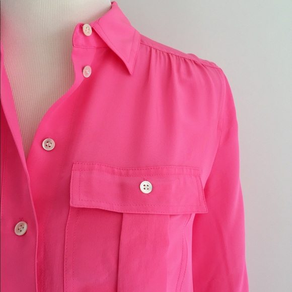 J. Crew Neon Silk Button Down Blythe Blouse - Picture 3 of 5